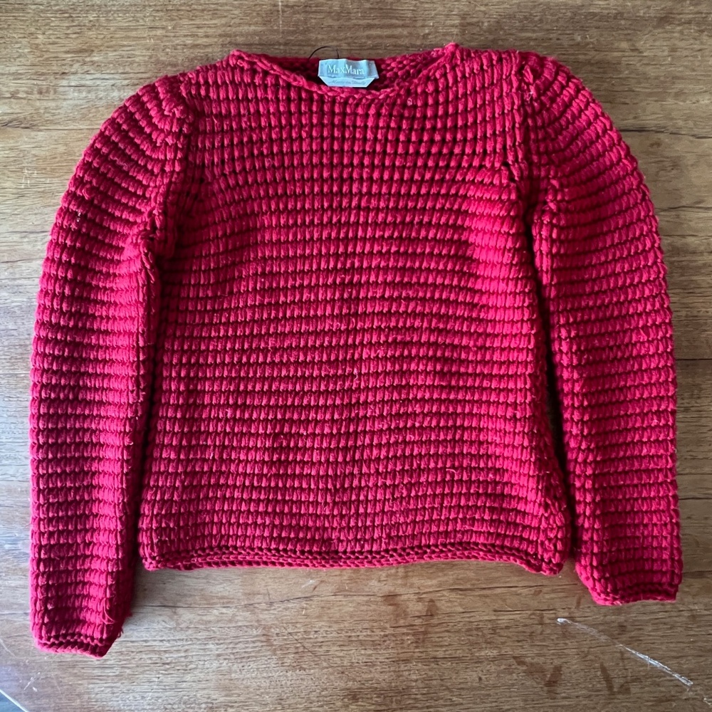 Max Mara red wool chunky knit sweater small